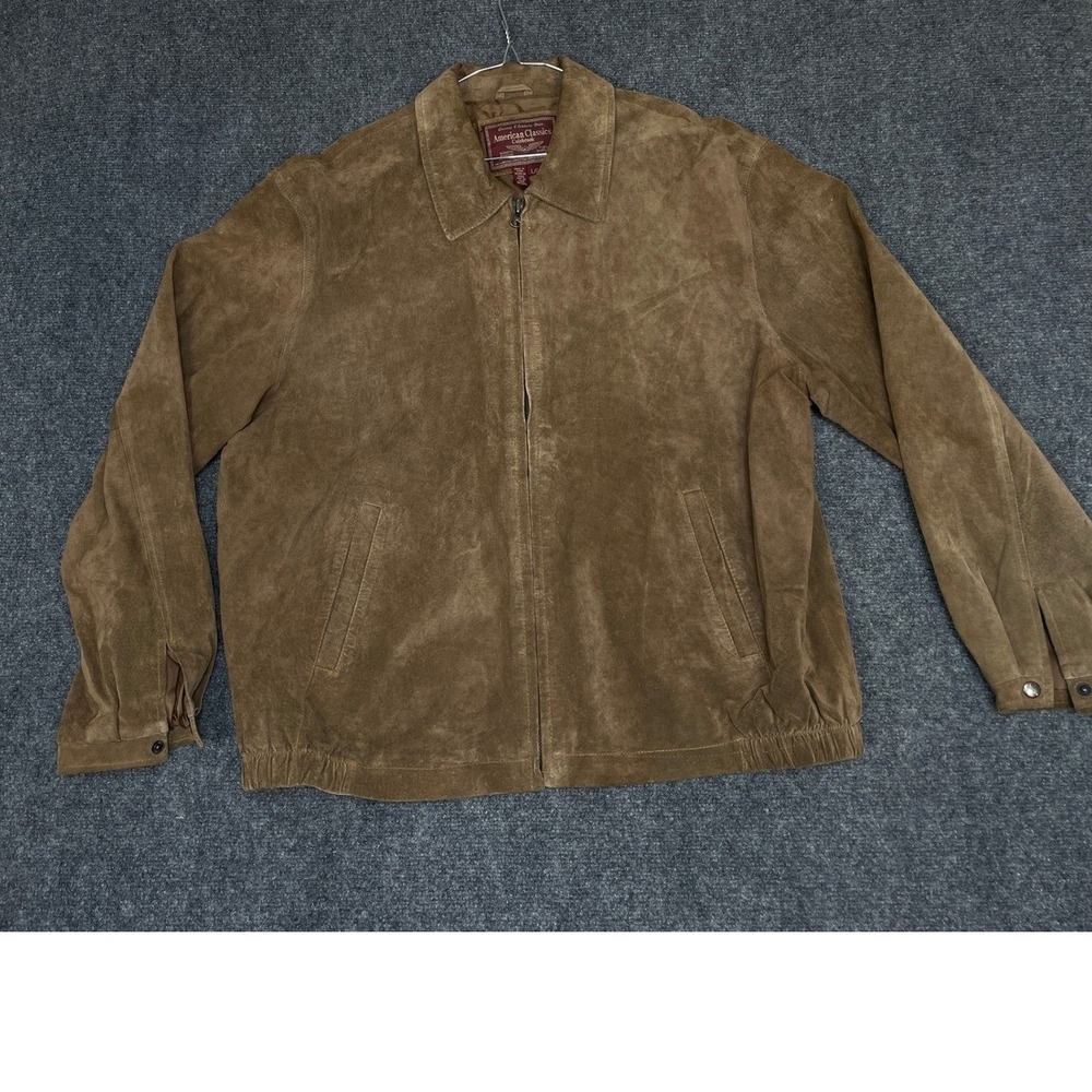 American Classics Leather Bomber Jacket Men's L Brown Zip Button Lined